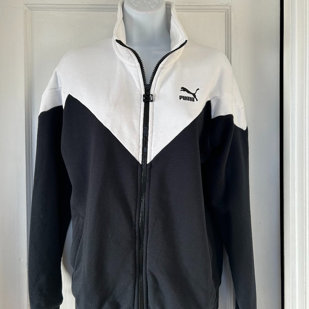 PUMA Men's Sports Full-Zip Jacket, Black & White, size Small, pre-owned